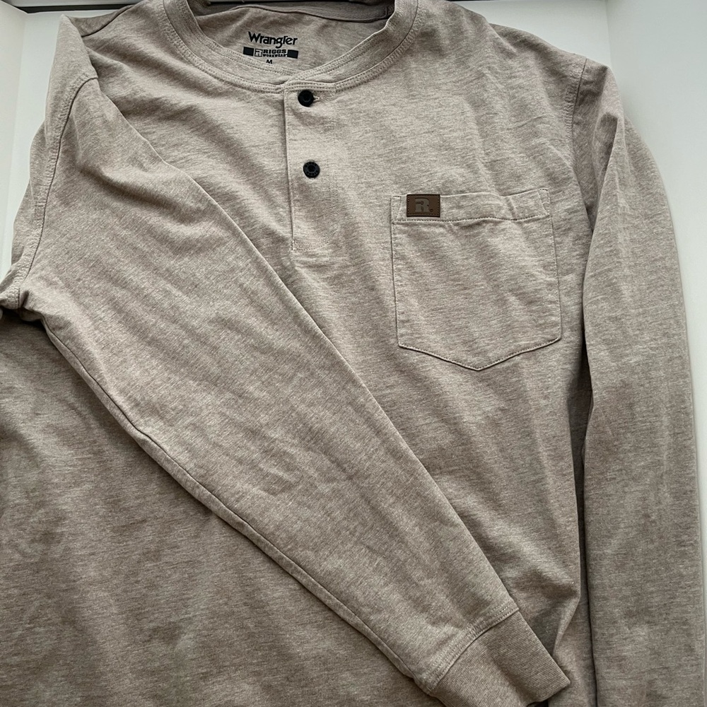 Wrangler Beige Long Sleeve Henley Shirt